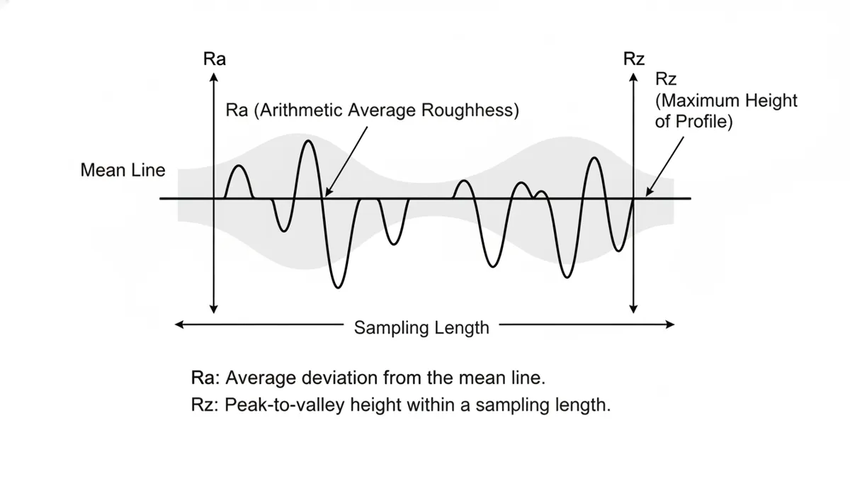 Cennetic CNC surface finish Ra vs Rz parameter diagram showing peak-to-valley measurement