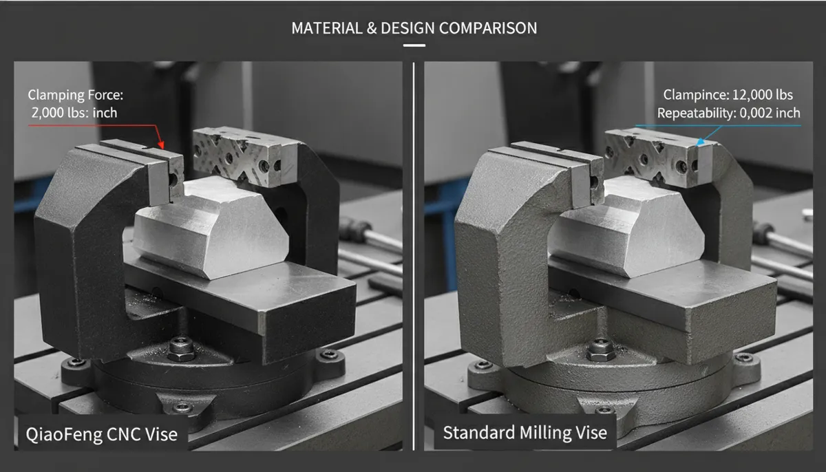 Cennetic CNC workholding vise installed on a machining center in a production environment