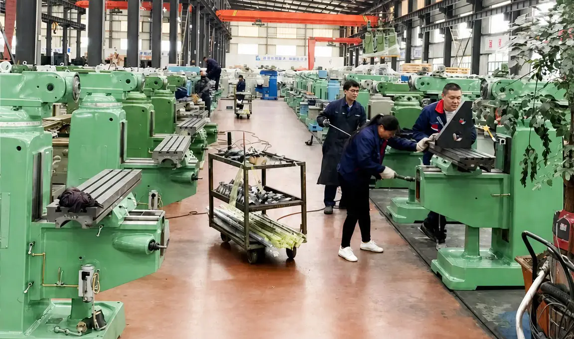 Turret milling machine being assembled in the workshop